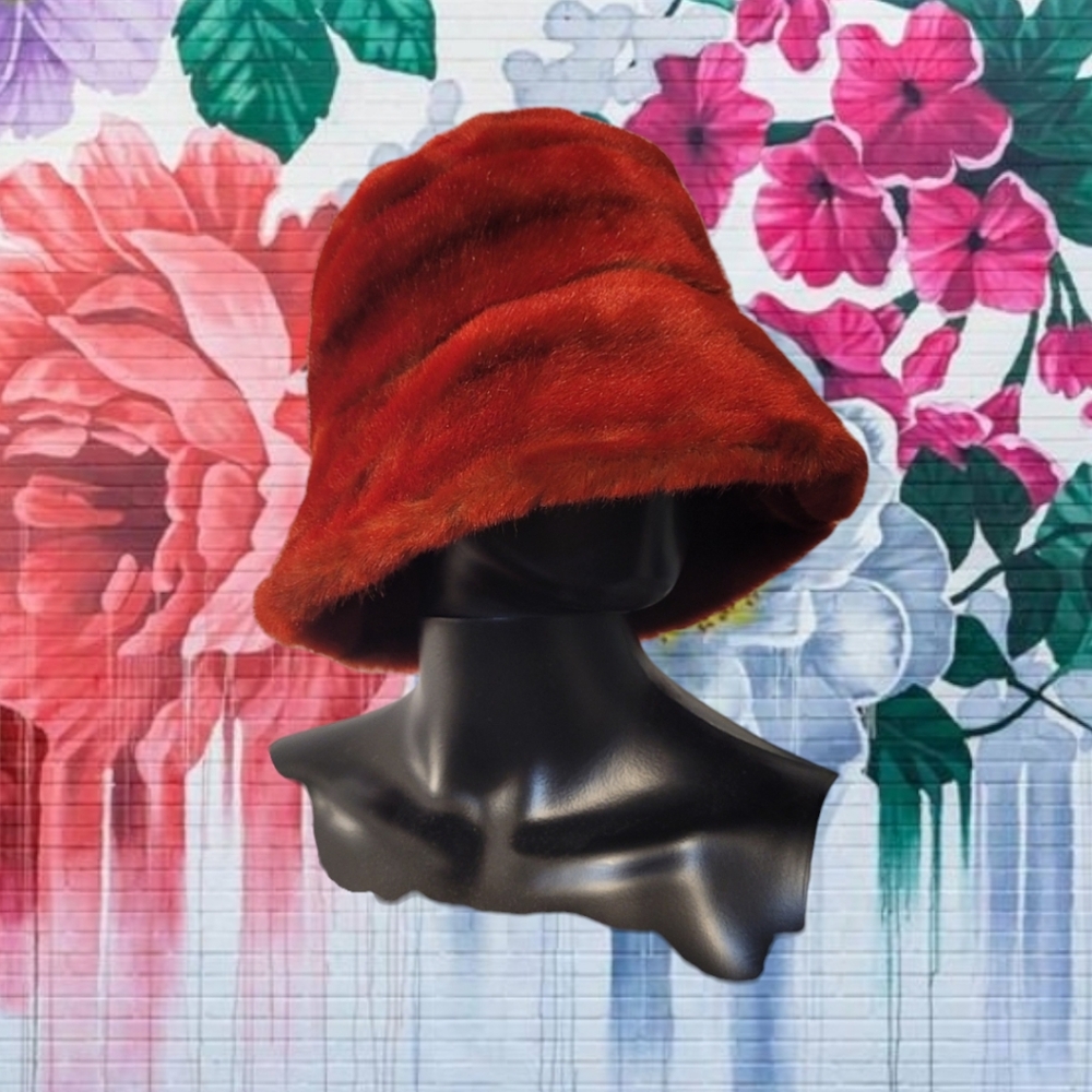 Crimson Red Faux Fur Bucket Hat